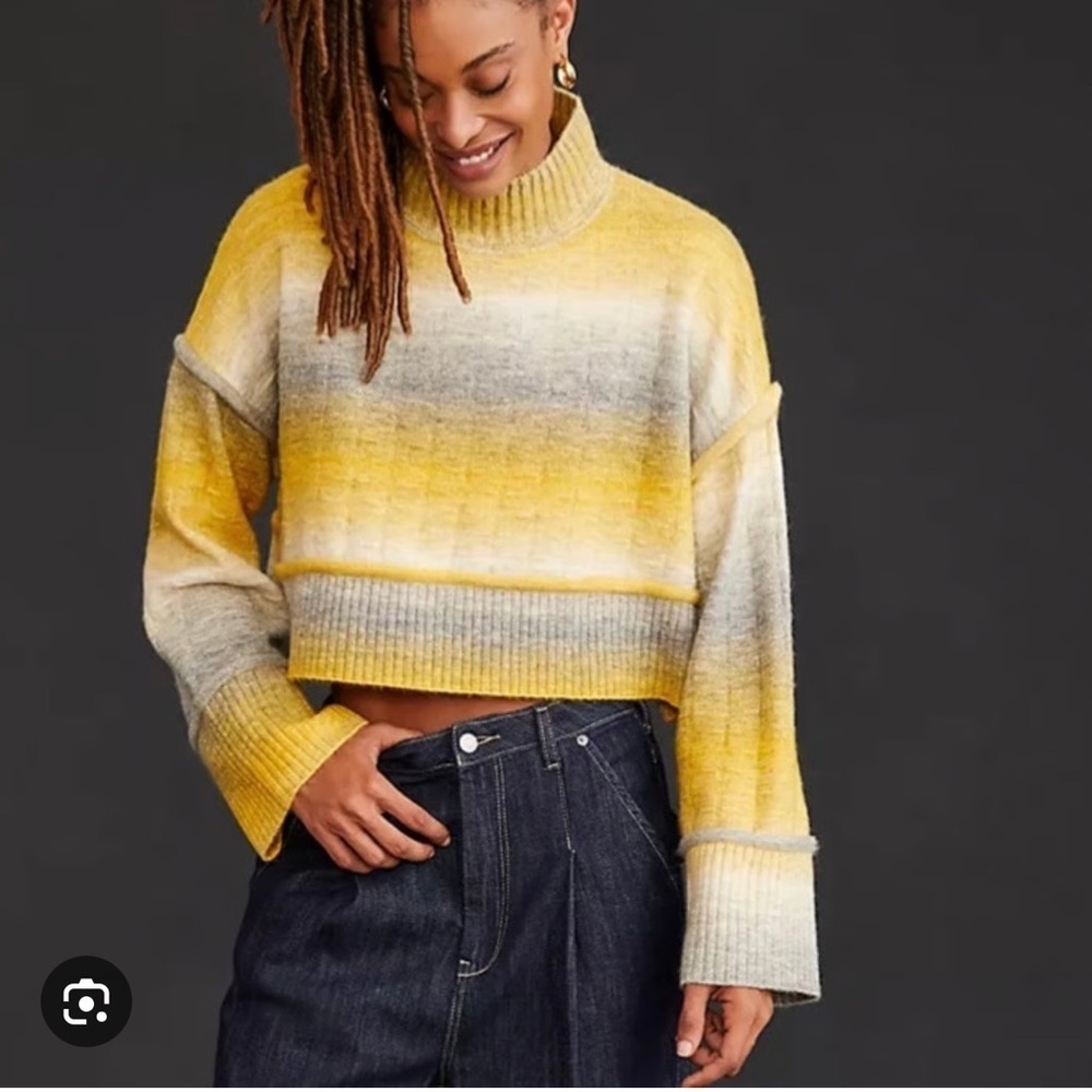 Pilcro Anthropologie cropped mockneck yellow gray sweater Xxs